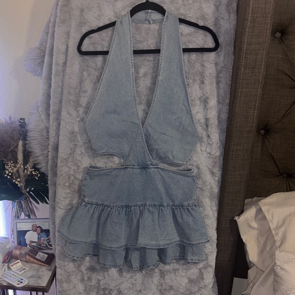 Fashion Nova Light Blue Backless Dress